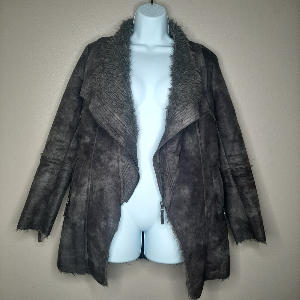LOST APRIL Faux Fur/Suede Asymmetrical Coat